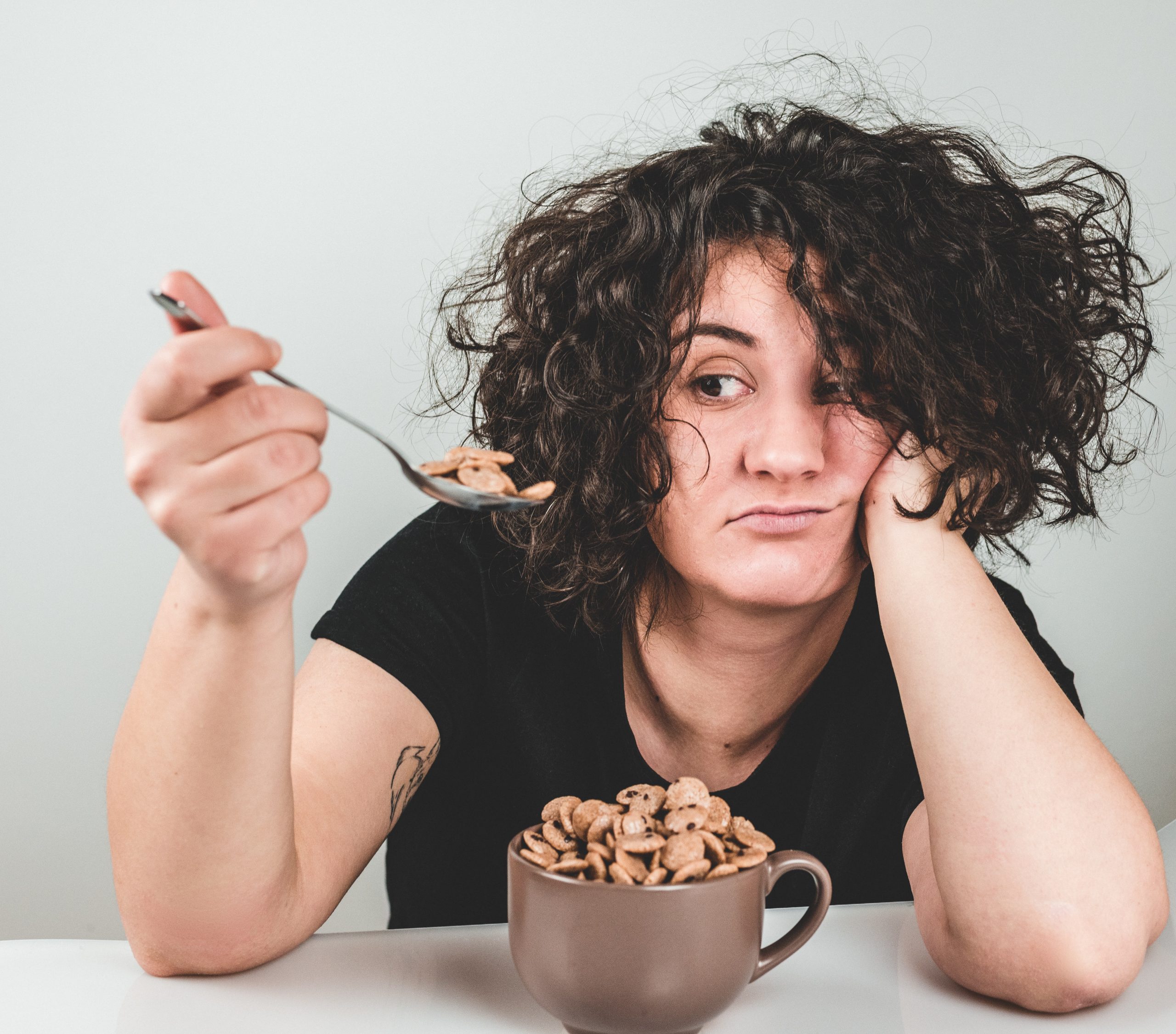Woman displeased with cereal