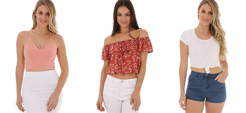 Split Strap, Printed Off Shoulder, Knot Front crop tops from Ally Fashion