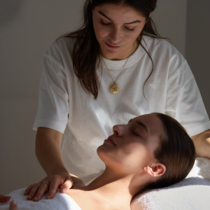 Jocelyn Petroni providing facial treatment, Sydney beauty expert and salon owner